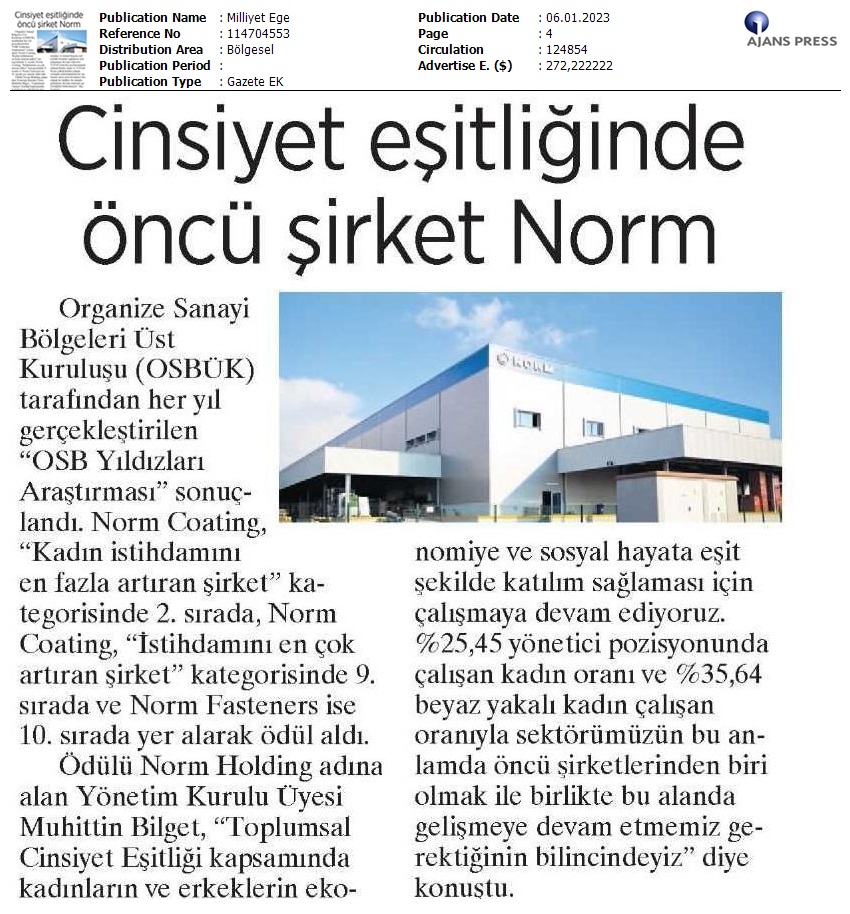 CİNSİYET EŞİTLİĞİNDE ÖNCÜ ŞİRKET NORM