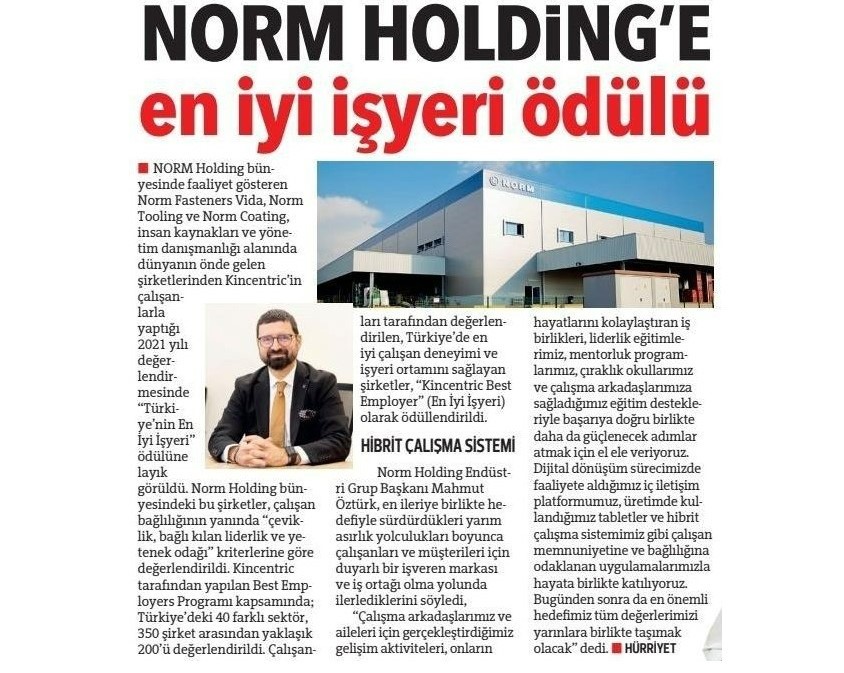 Norm Holding bünyesindeki 3 şirkete ‘En İyi İşyeri’ Ödülü verildi