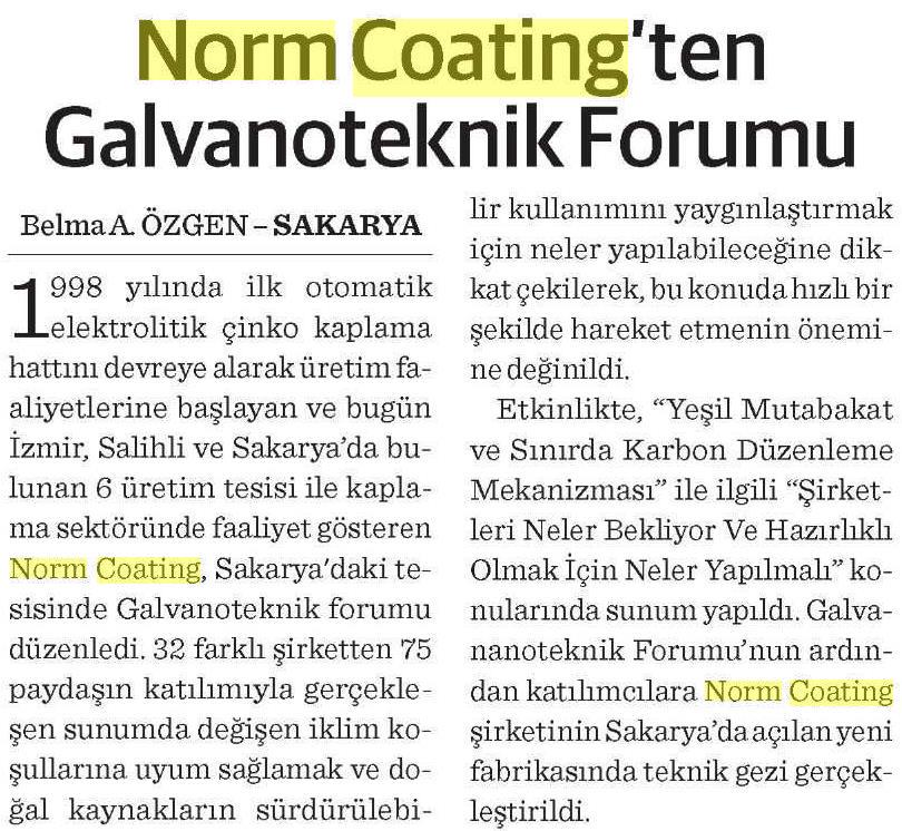 Norm Coating’ten Galvanoteknik Forumu