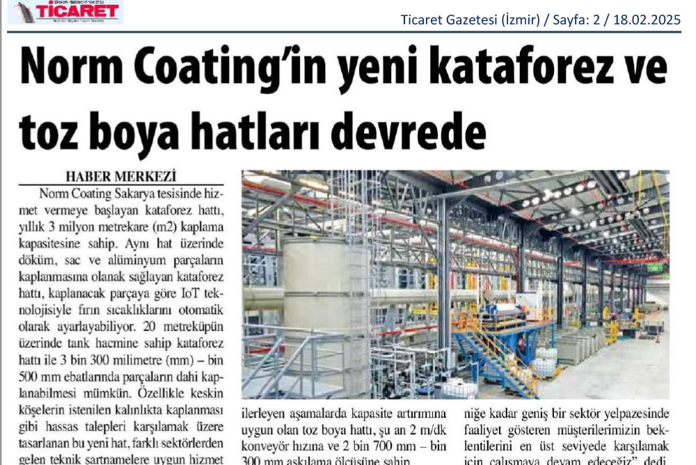 Norm Coating’in Yeni Kataforez ve Toz Boya Hatları Devrede