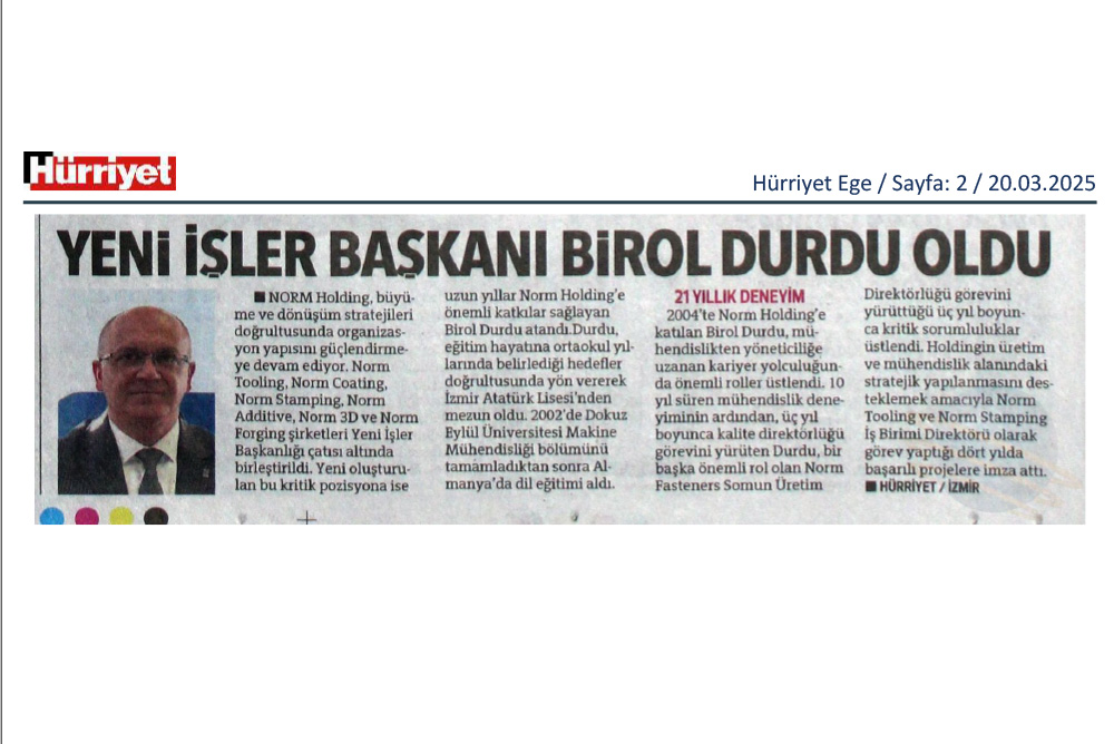 Norm Holding Yeni İşler Başkanı Birol Durdu Oldu
